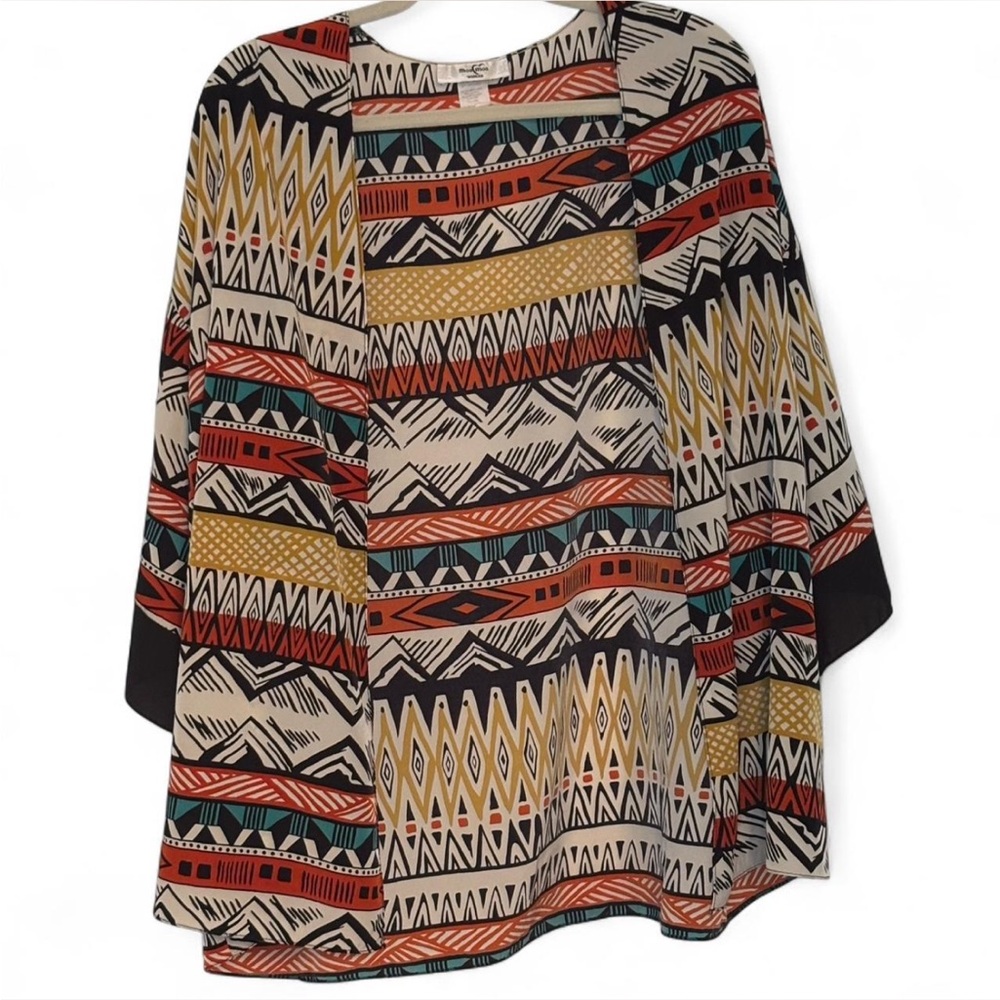Tribal Print Open Front Kimono
